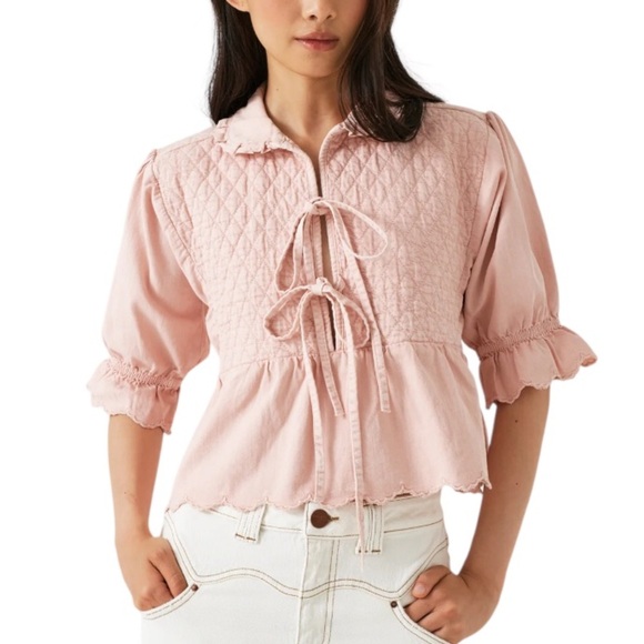 Seventy + Mochi Heidi Blouse NWT with Quilted Detail in Pink Dawn - Picture 4 of 9